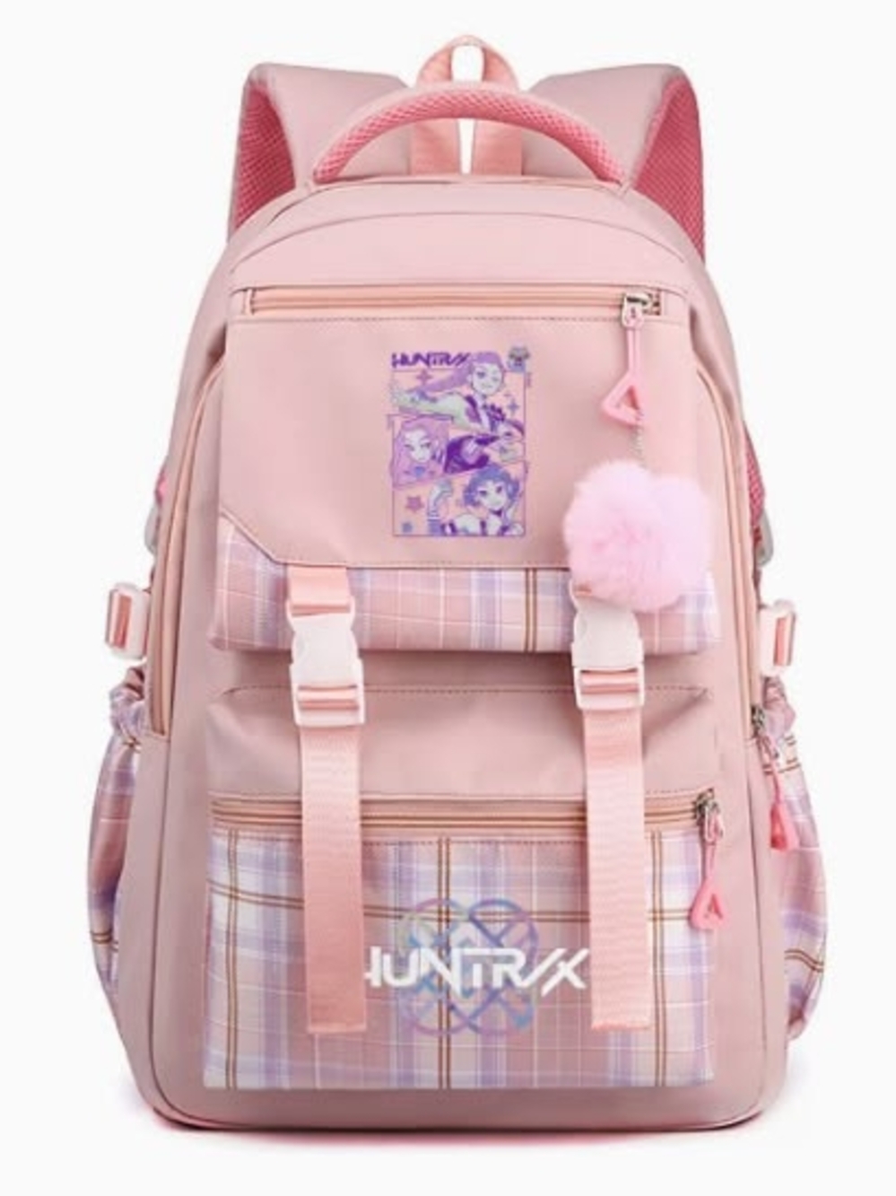 Pink Girls' School Backpack with Plush Charm